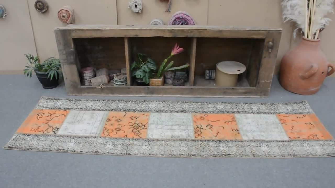 トルコラグ、ヴィンテージラグ、2x8 ランナーラグ、パッチワークラグ